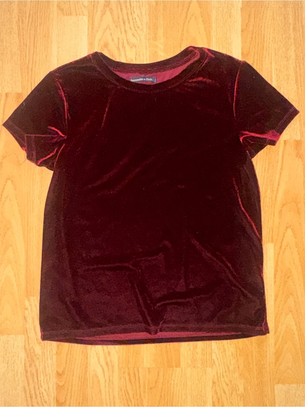 Abercrombie Never Worn Velvet Short Sleeve Tee in Burgundy- XS